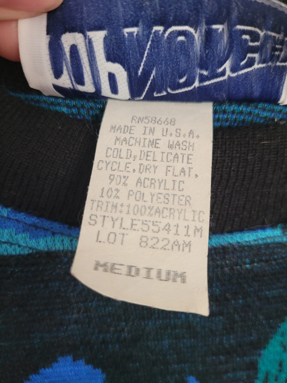 Vintage Top Notch Womens Floral Knit Crew Neck Sweater M Black Blue Teal